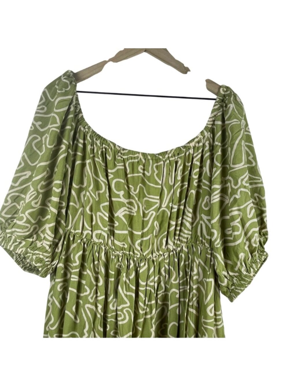 Eloquii Green Abstract Print Maxi Dress With Puff Sleeves & Tie Front Size 18 - Picture 7 of 9